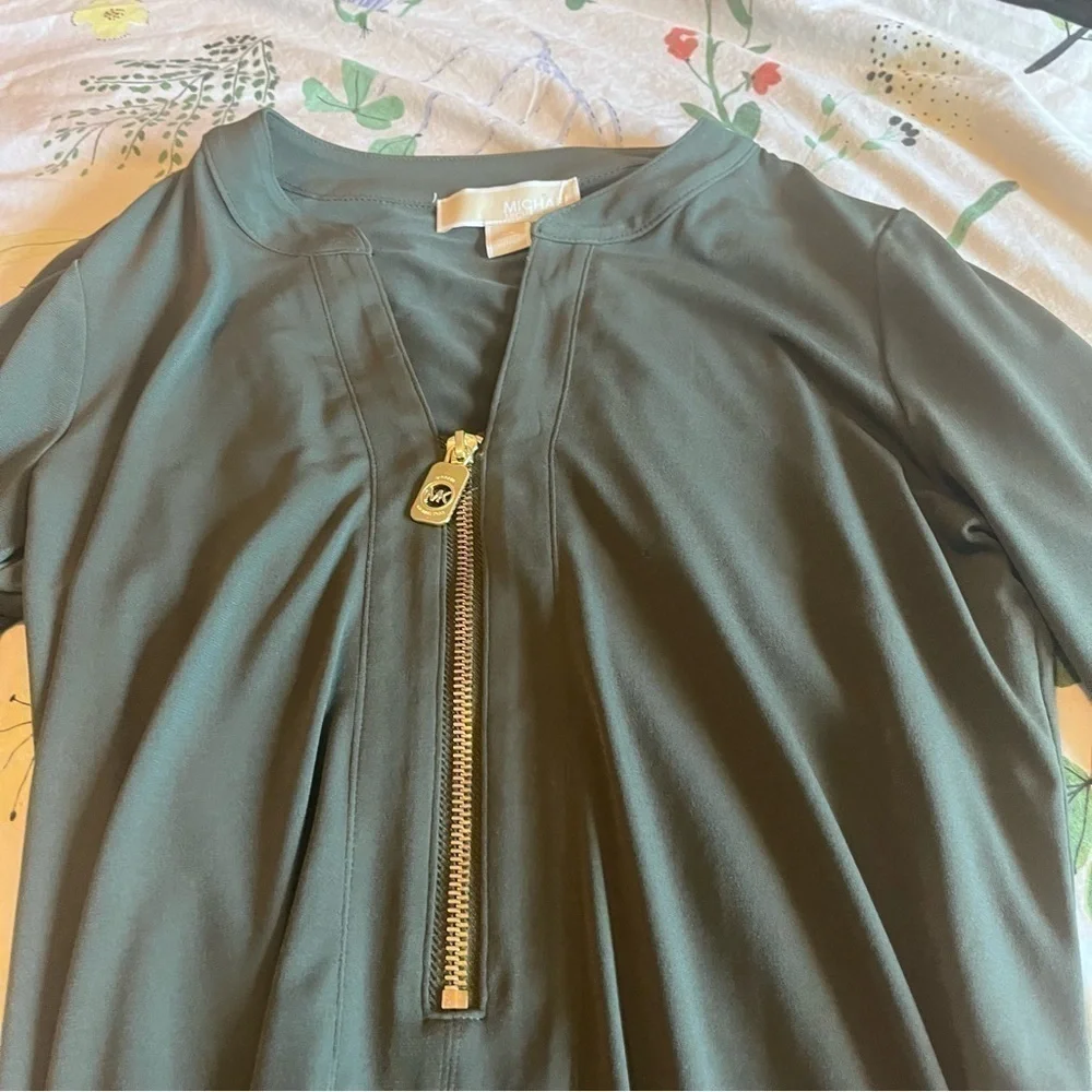 Michael Michael Kors Olive Green Belted Zip Front Dress Size XS
